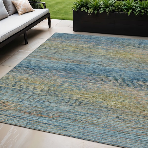 Homeroots 5' X 8' Denim Blue Striped Washable Indoor Outdoor Area Rug 608468 - main