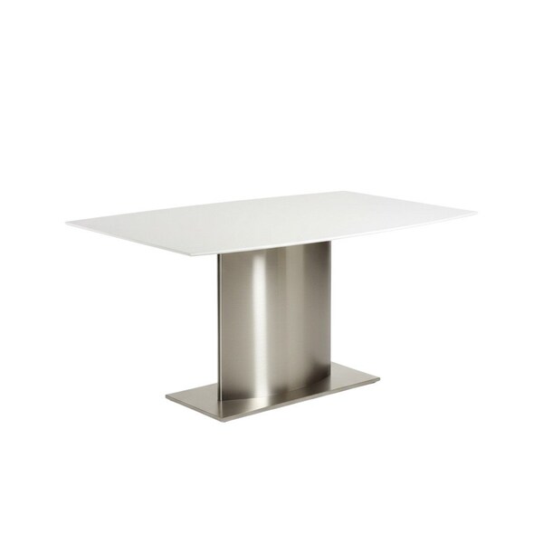 Homeroots 63" White And Silver Marble And Metal Pedestal Base Dining Table 555153 - main