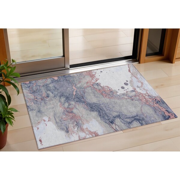 Homeroots 3' X 5' Blush And Gray Abstract Washable Indoor Outdoor Area Rug 631873 - main