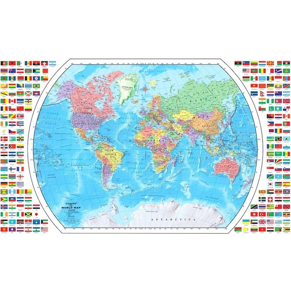 Replogle Globes World Map with Flags, 49'' W x 33'' H 72110 - main