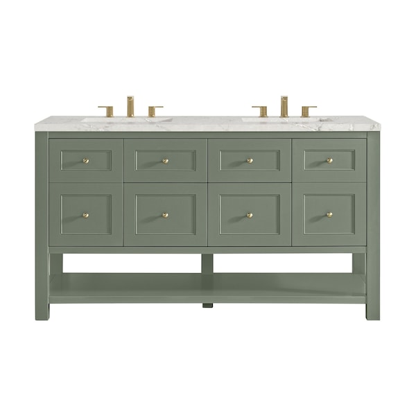 James Martin Vanities Breckenridge 60 in. Double Vanity, Smokey Celadon, w/ 3 CM Victorian Silver Quartz Top 330-V60D-SC-3VSL - main