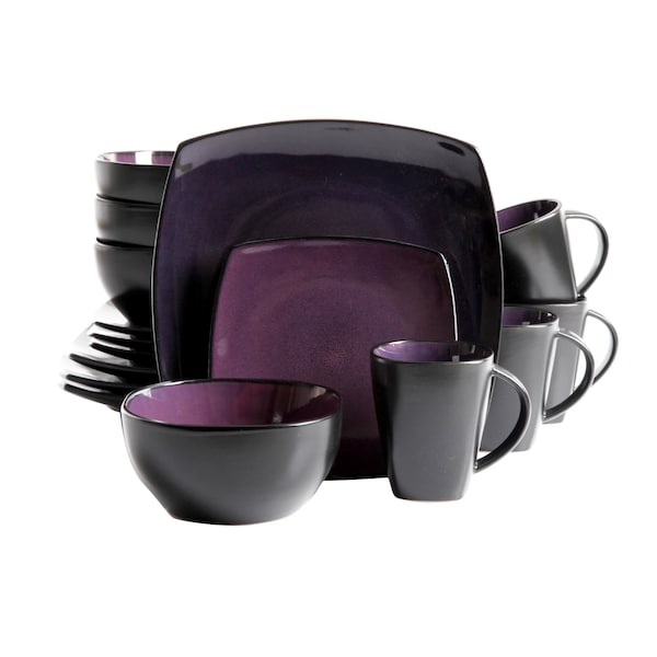 Gibson Elite Soho Lounge 16 Piece Soft Square Stoneware Dinnerware Set in Purple 61694.16R - main