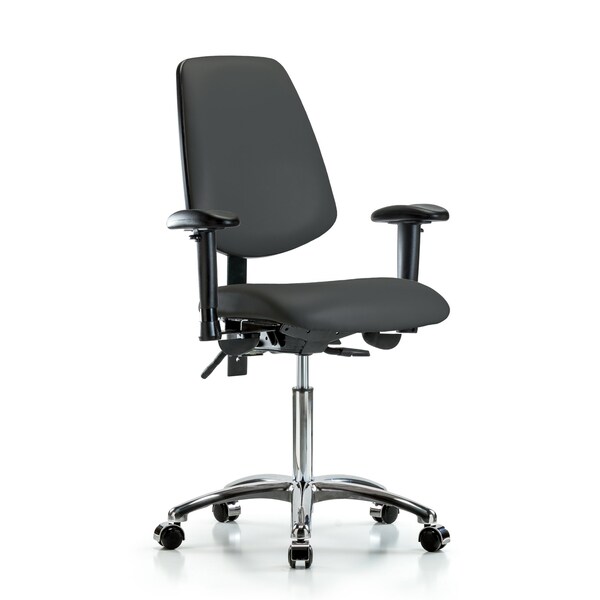 Blue Ridge Ergonomics Bench Chair, Vinyl, Med, Bk, Cast, Gry, 6-Way Adjustable, 22" to 29" Height, Charcoal BR-VMBCH-MB-CR-T1-A1-NF-CC-8605 - main