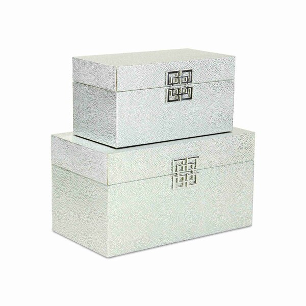 Homeroots Set of Two Silver Solid Wood And Fabric Box With Lid, 2PK 489358 - main