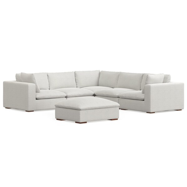 Homeroots 125" Gray Fabric Sofa With Ottoman With Brown Legs 641870 - main