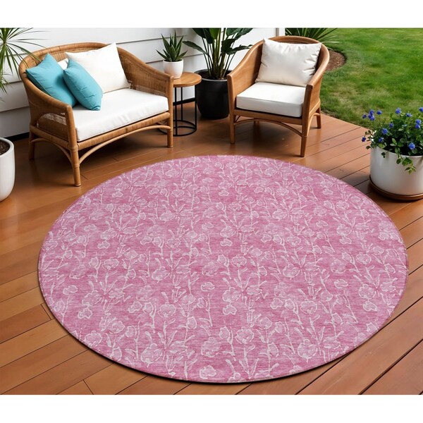 Homeroots 8' Blush And Ivory Round Floral Washable Indoor Outdoor Area Rug 581854 - main