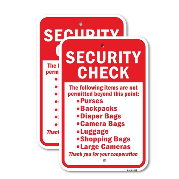 Signmission Security Check The Following Items Are Not Permitt, 12'' X 18'' 2 Signs, Heavy Gauge Aluminum, 2PK A-1218-2PACK-24747 - main