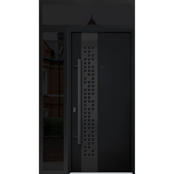 Vdomdoors Steel Door Deux 6078 Black Enamel Sidelight and Transom Window Sidelite Entry Door Painted W36+14xH DEUX6078EXD-BLK-W36+14 x H80+16-RH-I - main