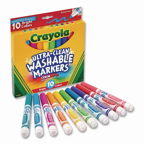 Crayola Ultra-Clean Washable Markers, Broad Bullet Tip, Assorted Bright Colors, 10PK 58-7855 - main