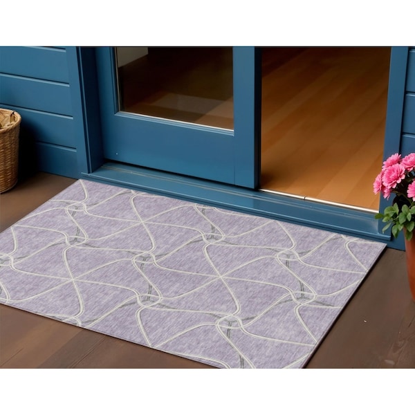 Homeroots 3' X 5' Lavender And Ivory Geometric Washable Indoor Outdoor Area Rug 612881 - main