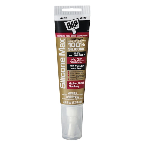 Dap Silicone Max Kitchen & Bath Sealant, White 2.8 oz (7079808795) 7079808795 - main