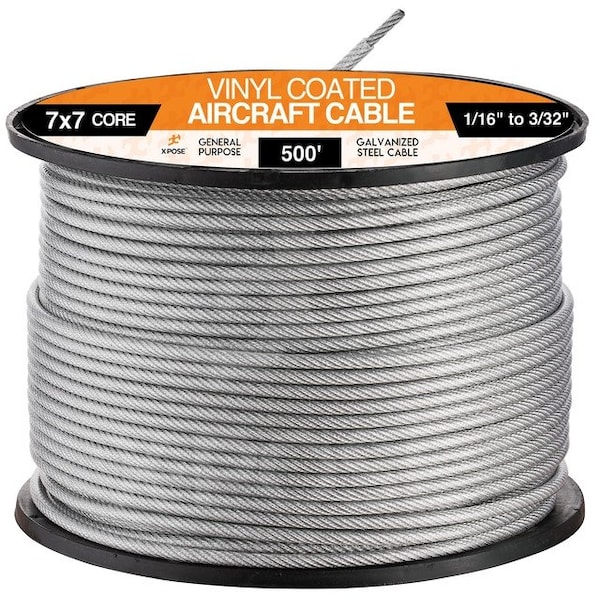 Xpose Safety 7x7 Vinyl Coated Galvanized Steel Aircraft Cable Wir 500 ft, 1/16 to 3/32 GCV116-332-500-X - main