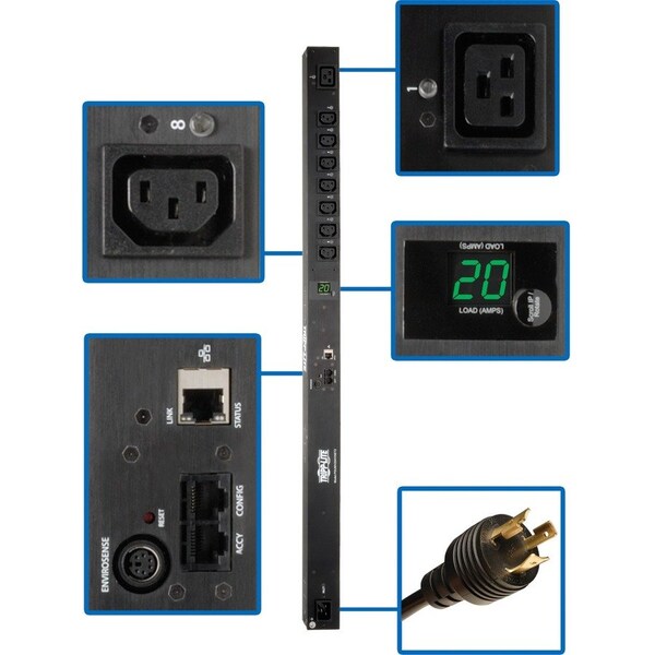 Tripp Lite PDU, Switched, (7) C13, (1) C19, L6-20P, IEC-320 C20, 10 ft. PDUMV20HVNET2 - main