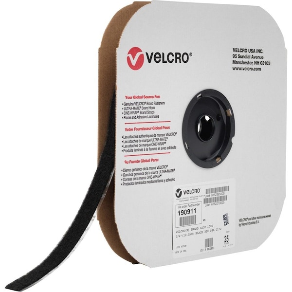 Velcro Brand Reclosable Fastener, Acrylic Adhesive, 75 ft, 3/4 in W, Black 190911 - main