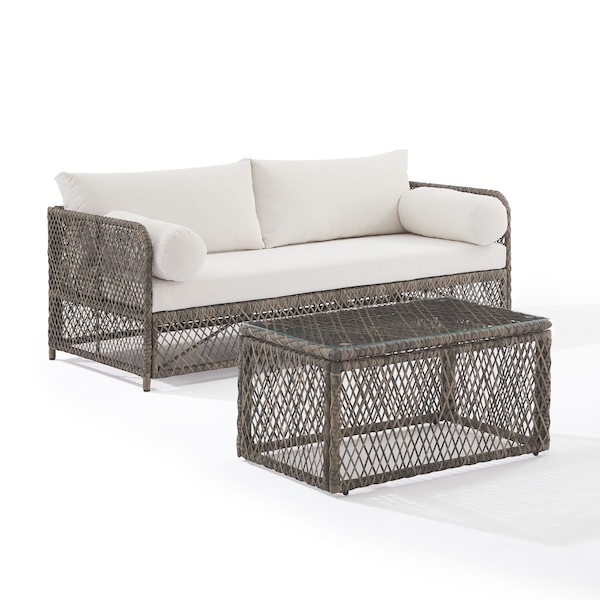 Crosley Granite Bay 2Pc Wicker Outdoor Sofa Patio Furniture Set KO70366ST-CR - main