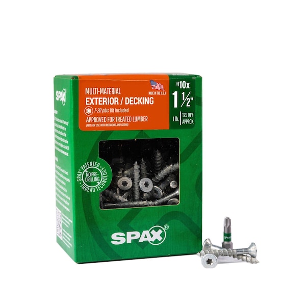 Spax #10 x 1-1/2 in Exterior Wood Deck Screws Construction Flat Head T-Star Plus, 125PK 4191670500404 - main
