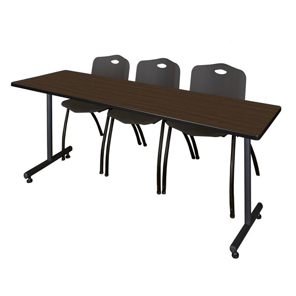 Regency Kobe T-Base Training Seminar Table W/ 2 M Stack Chairs, 84 in W, 24 in L, Neo Walnut MKTRCT8424NW47BK - main