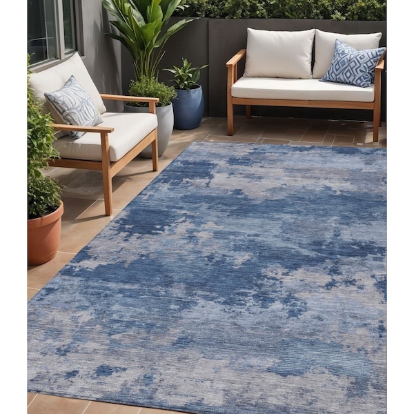 Homeroots 5' X 8' Navy Blue And Ivory Abstract Washable Indoor Outdoor Area Rug 630928 - main