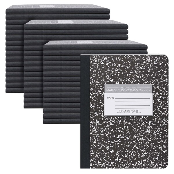 Roaring Spring Case of Black Marble Comp Notebooks, College Ruled, 80 sht, 15lb White Paper, 9.75"x7.75", Hard Cover, PK48 77226cs - main