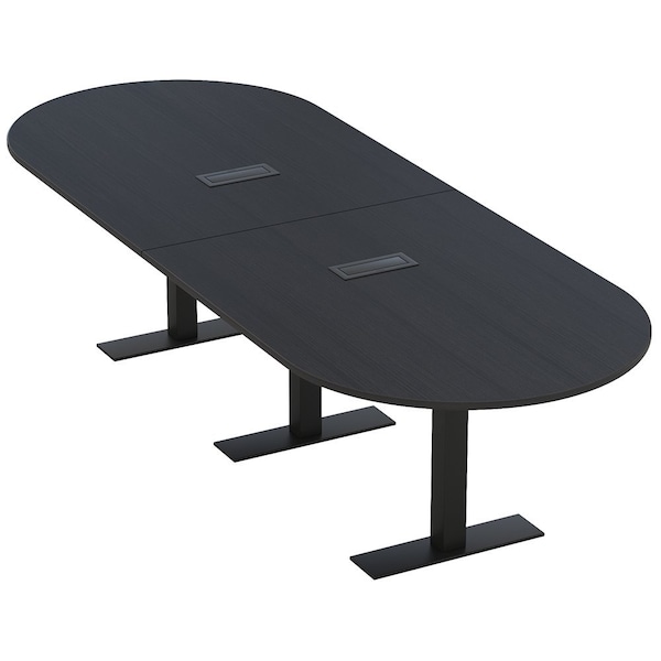 Skutchi Designs 12ft Racetrack Conference Table With Power | Harmony Series | 12 Person Meeting Room Table HAR-RAC-48X144-T.BK-U999ST19-EBLK - main