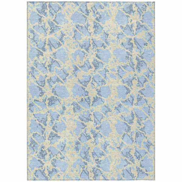 Homeroots 10' X 14' Sky Blue And Ivory Abstract Washable Indoor Outdoor Area Rug 614184 - main