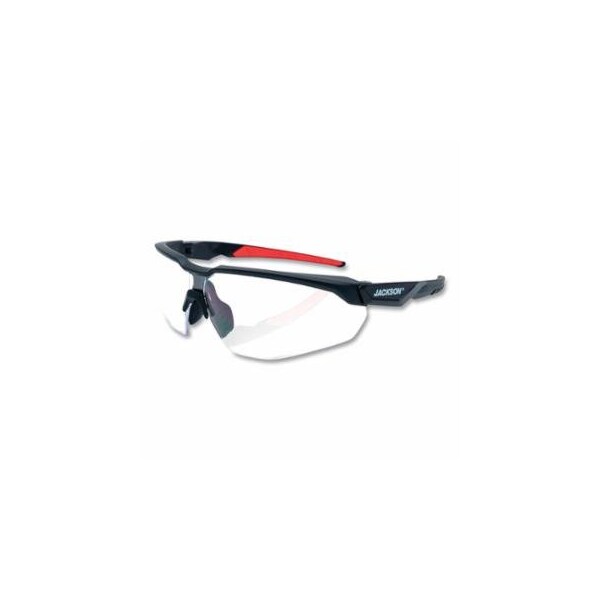 Jackson Safety Hyperguard Safety Glasses, Clear, RX 2.0Lens, Polycarbonate, Anti-Fog, Black Half Frame, Red Temple 138-450031 - main