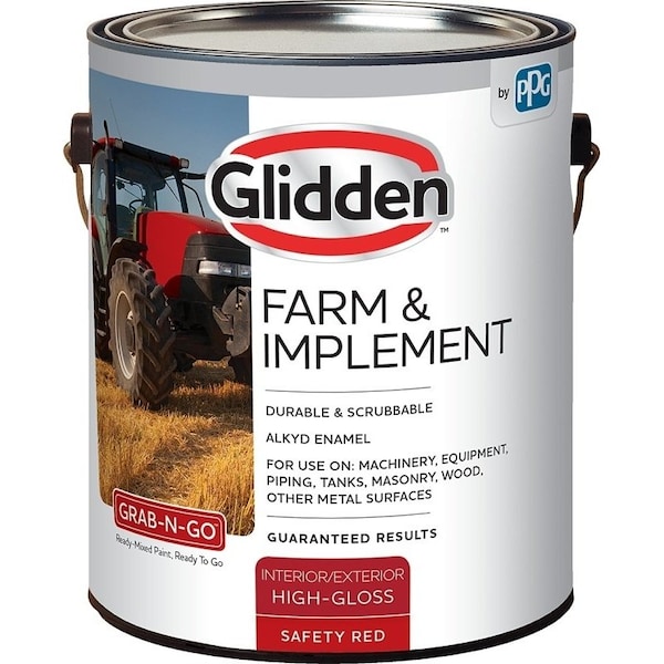 Glidden GLFIIE GLFIIE50RE-01 Farm and Implement Paint, High-Gloss Sheen, Safety Red, 1 gal, Can GLFIIE50RE/01 - main