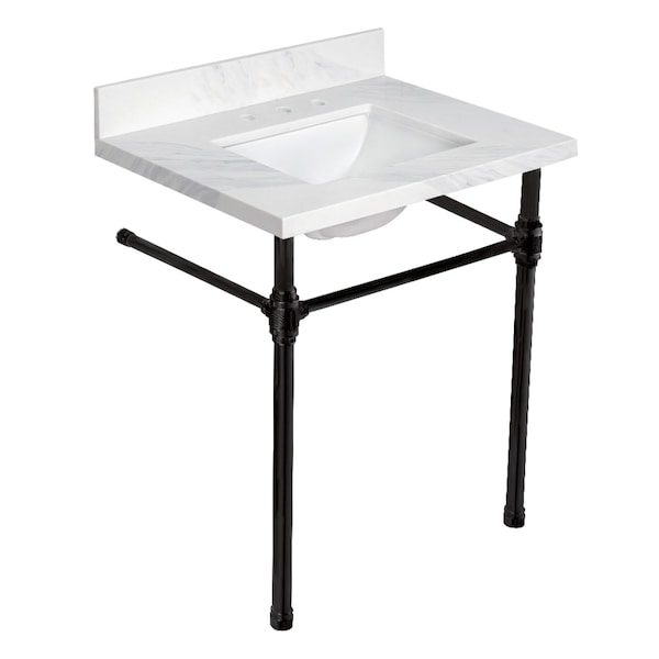 Kingston Brass 31" Quartz Console Sink with Brass Legs, 8-Inch, 3-Hole, Quartz White/Matte Black KVPB3122W38CLV0 - main