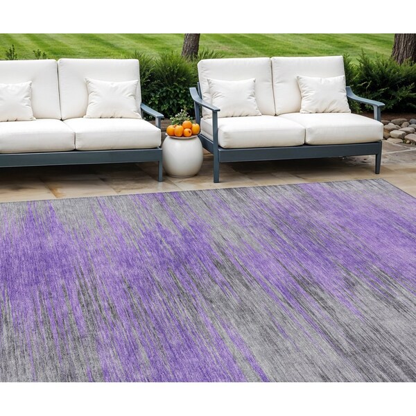 Homeroots 8' X 10' Purple Gray And Charcoal Abstract Washable Indoor Outdoor Area Rug 587173 - main