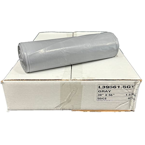 Evolution Heavy-Duty Trash Can Liner 55-60 gal, 39 in x 56 in, 1.5 Mil, Grey, 50PK 2103956154 - main