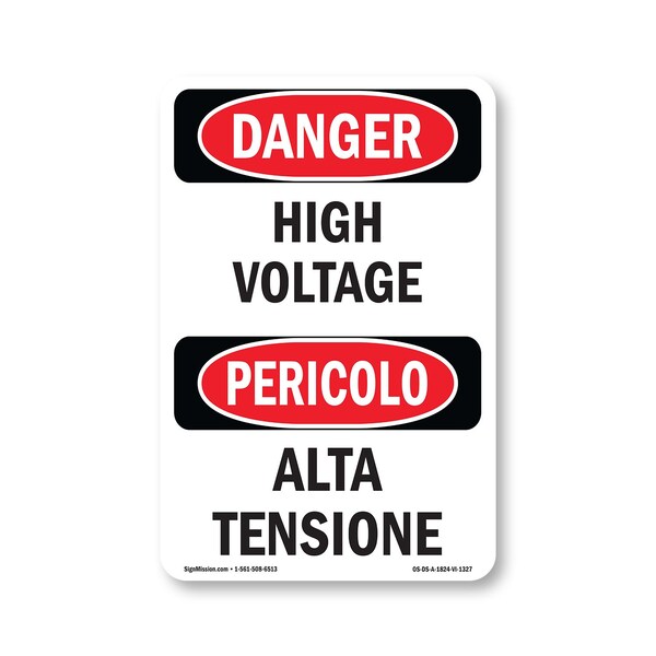 Signmission Safety Sign, OSHA Danger, 24" Height, Aluminum, High Voltage Bilingual, 1824-VI-1327 OS-DS-A-1824-VI-1327 - main