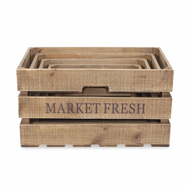Homeroots Set of Four Brown Solid Wood Crate, 4PK 487672 - main