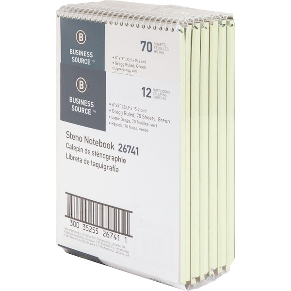 Business Source Wirebound Steno Notebook, Green, 12PK BSN26741PK - main
