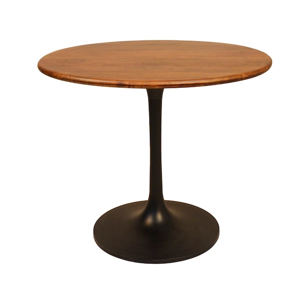 Homeroots 36" Brown And Black Rounded Solid Wood And Iron Pedestal Base Dining Table 517768 - main