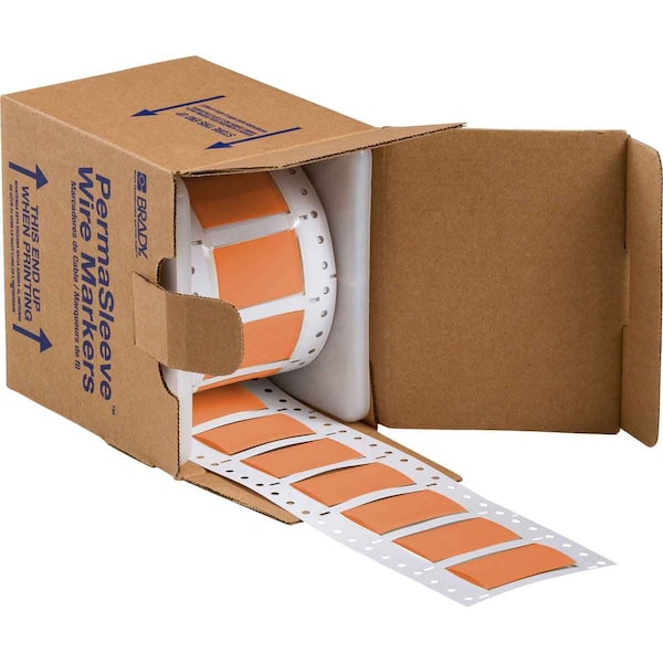 Brady PermaSleeve HX Heat Shrink Double Sided Wire Marking Sleeves, 0.75 in. x 2 in. W, Orange, Roll of 100 2HX-750-2-OR-S - main