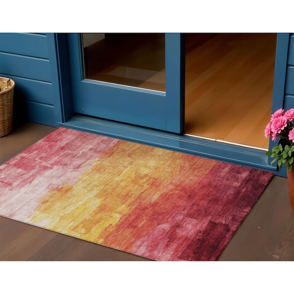 Homeroots 3' X 5' Blush And Pink Striped Washable Indoor Outdoor Area Rug 610871 - main