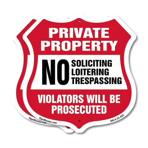 Signmission Private Property Shield Sign No Soliciti, 12 inch X 12 inch, Aluminum Metal Sign, 2PK SHI-A-2PACK-12-452 - main
