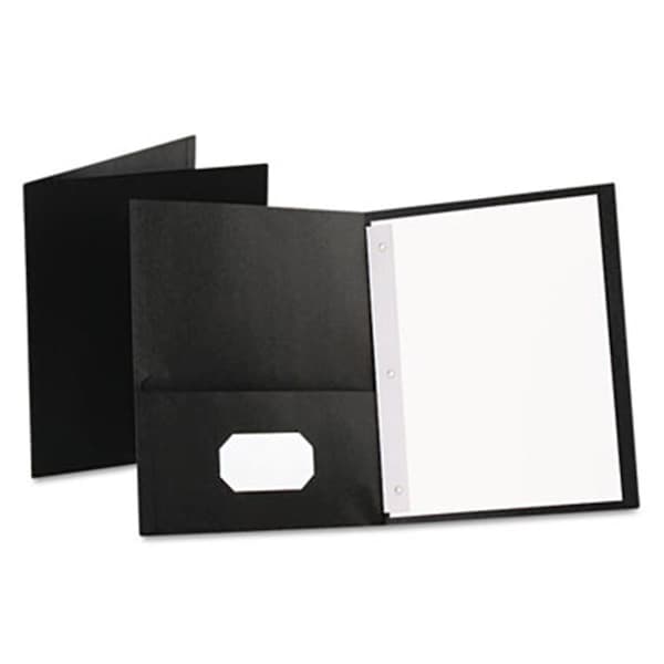 Teachers Aid Paper Twin-Pocket Portfolio Tang Clips Letter .5 in. Capacity Black 25-Box, 25PK TE712700 - main