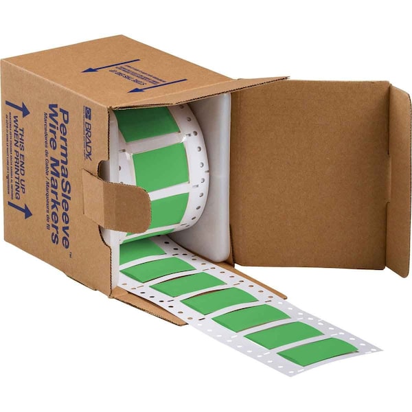 Brady PermaSleeve HX Heat Shrink Double Sided Wire Marking Sleeves, 0.75 in. x 2 in. W, Green, Roll of 100 2HX-750-2-GR-S - main