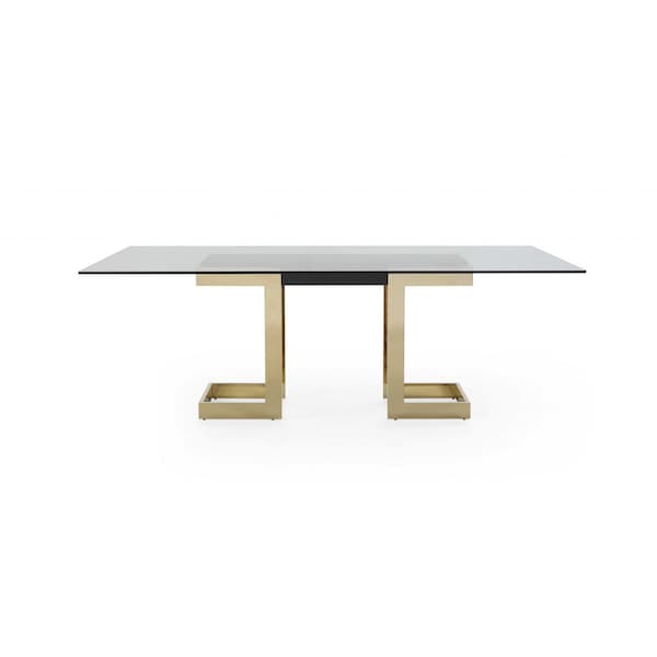 Homeroots 87" Clear And Gold Glass And Stainless Steel Double Pedestal Base Dining Table 370725 - main