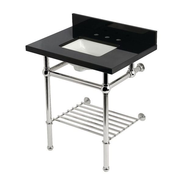Kingston Brass 30-Inch Black Granite Console Sink with Brass Legs and Shelf, 8-Inch, 3-Hole KVPK30KBSQB6 - main