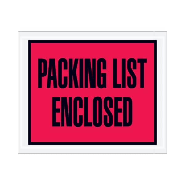 Box Packaging Full Face Envelopes, "Packing List Enclosed" Print, 5-1/2"L x 4-1/2"W, Red, 1000/Pack PL402 - main