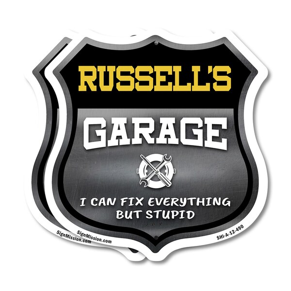 Signmission Russell's Garage I Can Fix Everything But Stupid, 12 inch X 12 inch, Aluminum Metal Sign, 2PK SHI-A-2PACK-12-490-RUSSELL - main