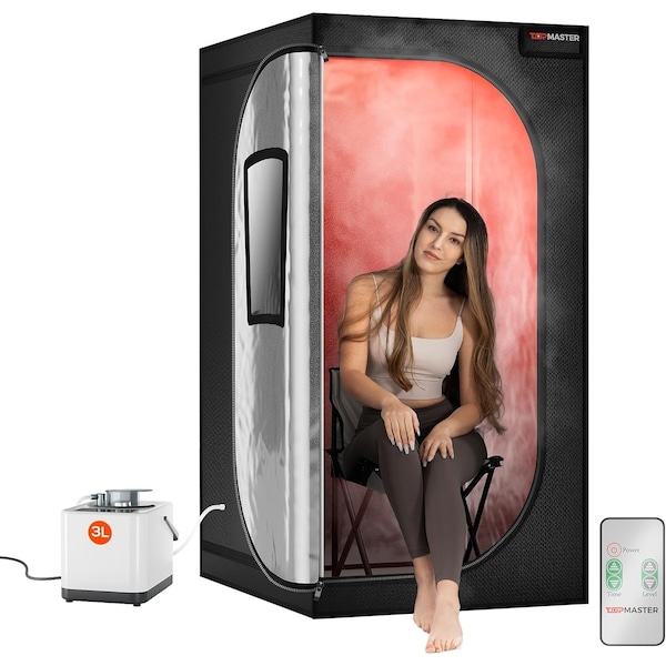 Topmaster Portable Steam Sauna, 99-Min Timer, 9 Heat Levels, 3L Steamer, Black Waterproof Tent, Chair TMSAUST20BLK.6 - main