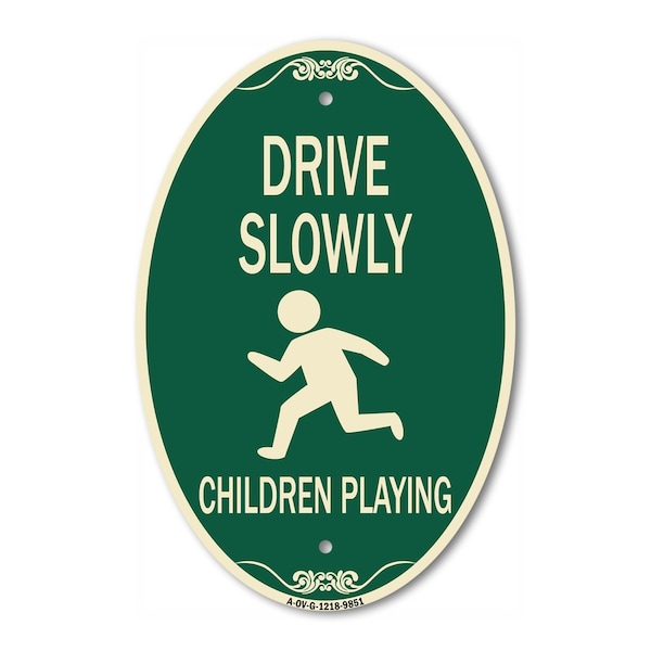 Signmission Drive Slowly Children Playing Green & Tan, 12 Inch X 18 Inch Designer, Heavy Gauge Aluminum A-OV-G-1218-9851 - main