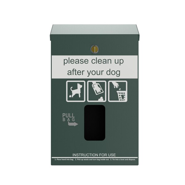 Furloo Wall-Mount Pet Waste Header Bag Dispenser, Steel, Green FLO13H-D-G - main