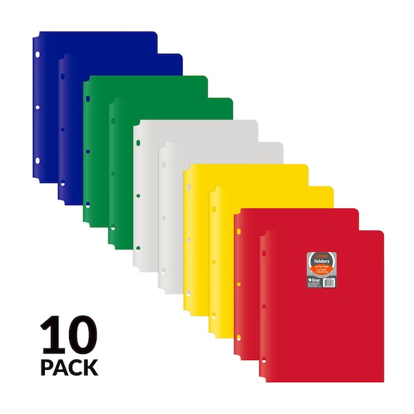 C-Line Products 8-1/2" x 11" Assorted Two-Pocket Heavyweight 3-Hole Punched Poly Portfolio Folder, 10/PK 32930 - main