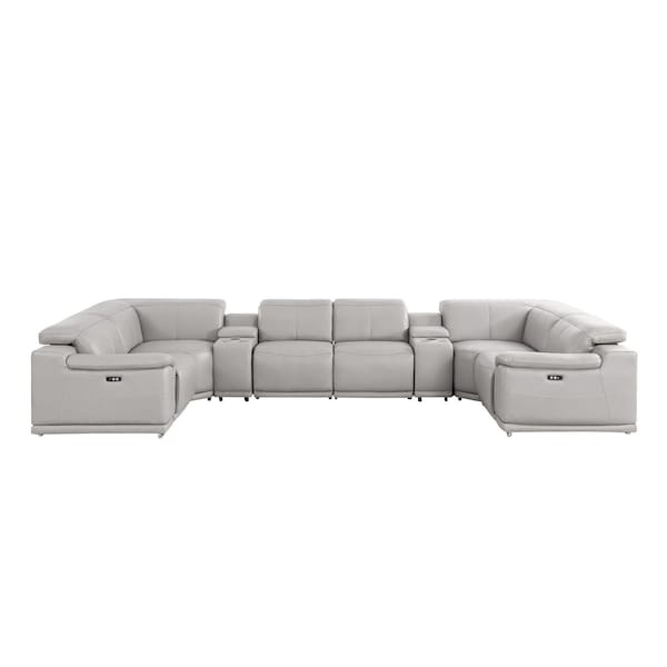 Homeroots Ash Gray Leather Power Reclining U Shaped Eight Piece Corner Sectional With Console 643928 - main
