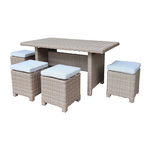 International Concepts Outdoor 5 Piece Wicker Patio Furniture Set with a Table and 4 Stools ODT-455 - main