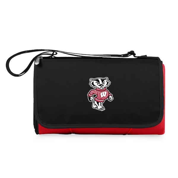 Picnic Time Family Of Brands NCAA Wisconsin Badgers Blanket Tote Outdoor Picnic BlanketRed with Black Flap 820-00-100-644-0 - main